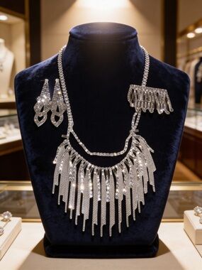 Claire's Beautiful Sparkly Crystal Formal Statement Necklace, Earrings & Hairpin